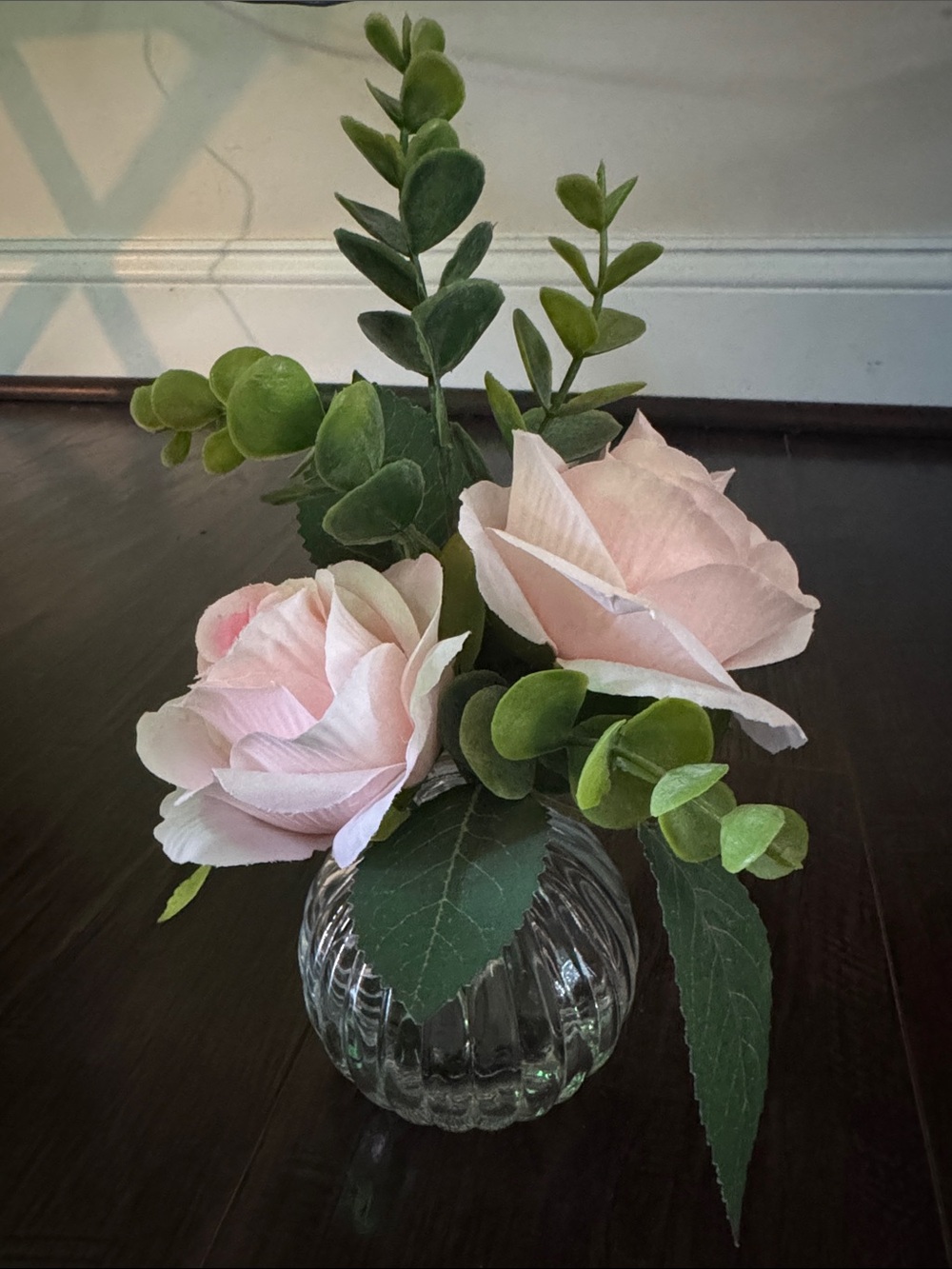 Pink Artificial Rose Bouquet in Clear Glass Vase - Home Accents